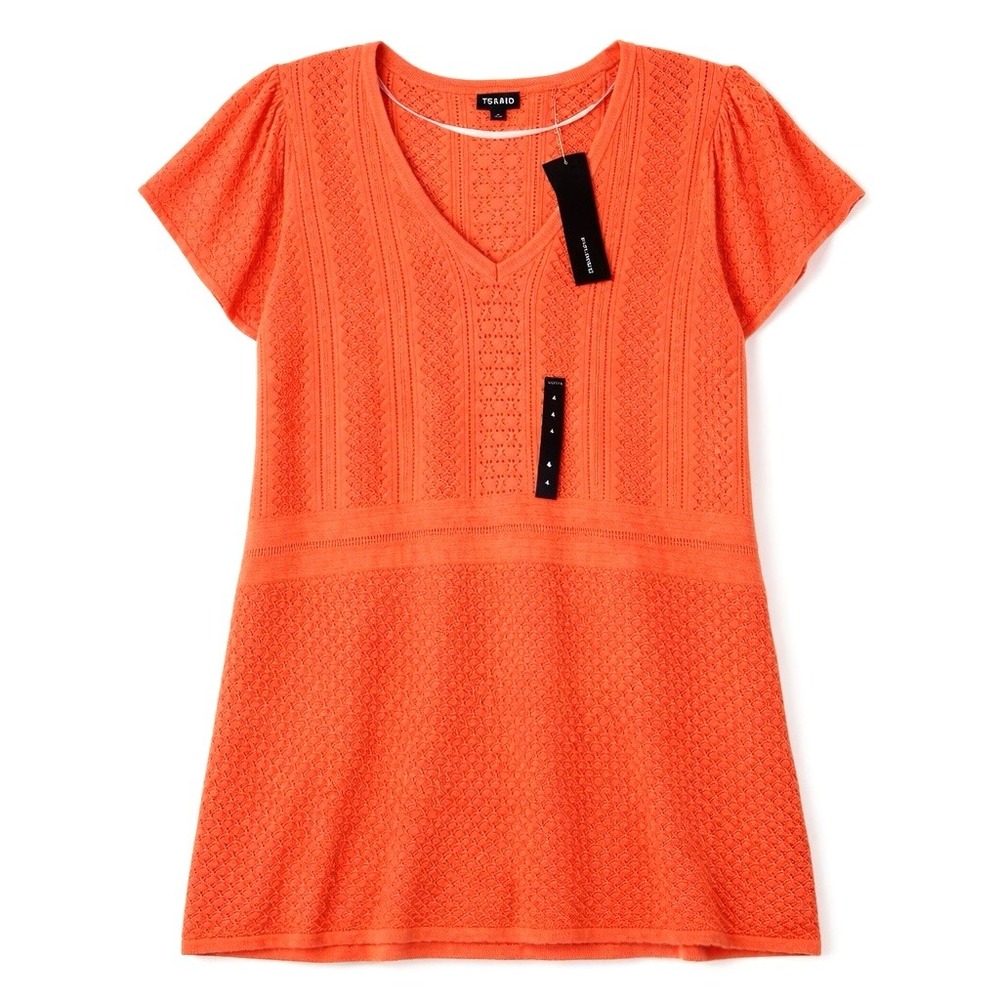 Torrid Everyday Soft Pointelle Sweater Size 4X Orange Short Sleeve Boho Chic NWT
